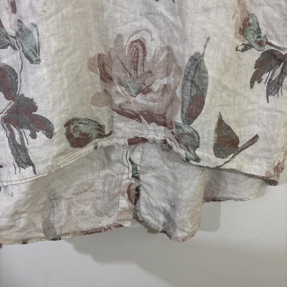 Terzo Milennio S Linen Top Floral High Low Hem Cream Boho Natural Fibers Italy - Picture 4 of 8